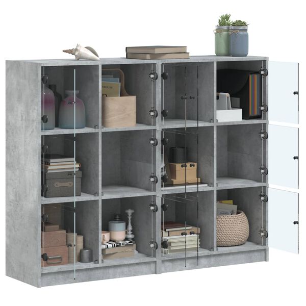 vidaXL Bookcase Concrete Gray Engineered Wood, Glass Medium Bookcase