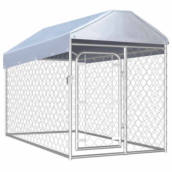 vidaXL Dog Kennel Silver Galvanized Steel, Polyethylene Large Durable