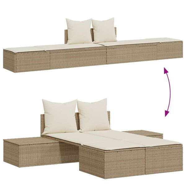 vidaXL Double Sun Lounger Beige Poly Rattan, Powder-Coated Steel Double