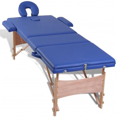 vidaXL Blue Foldable Massage Table 3 Zones with Wooden Frame