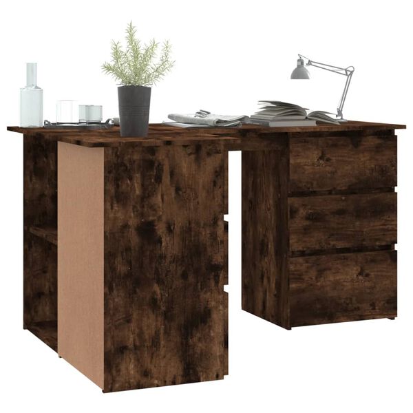 vidaXL Corner Desk Smoked Oak Engineered Wood 57.1 x 39.4 x 29.9 in