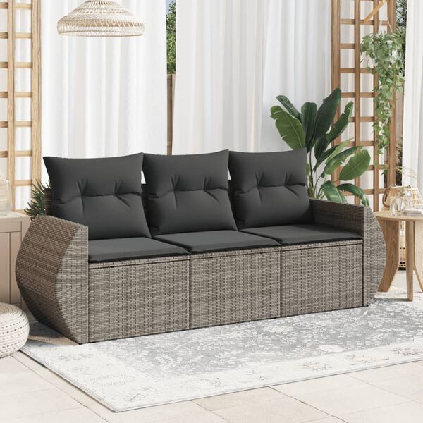 vidaXL Garden Sofa Set Grey PE Rattan, Powder-Coated Steel, Polyester
