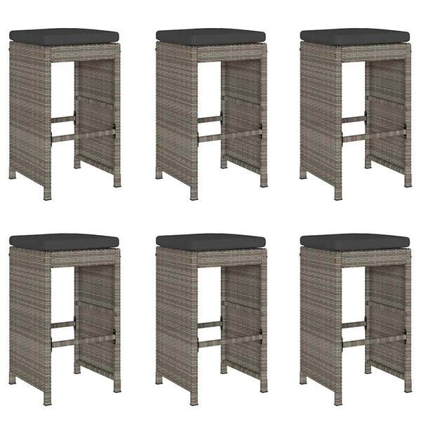vidaXL Garden Bar Stool Set of 6 Grey PE rattan, powder-coated steel