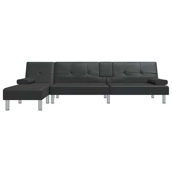 vidaXL L-shaped Sofa Bed Black Faux leather, plywood, metal Large
