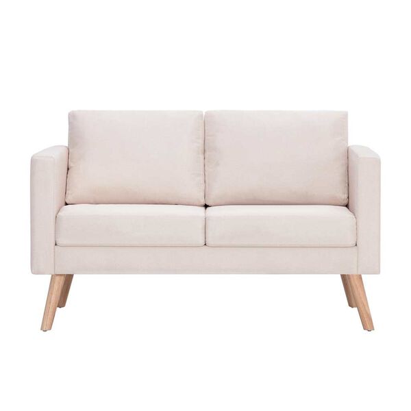 vidaXL Sofa Cream Polyester Fabric, Wooden Frame 2-Seater, Medium