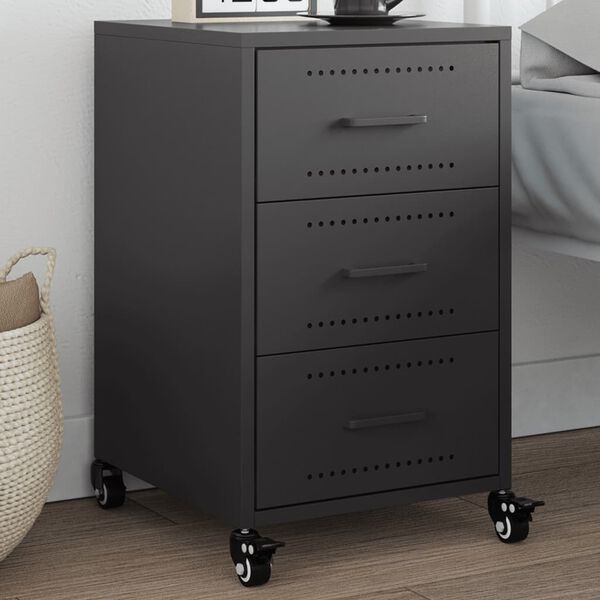 vidaXL Bedside Cabinet Black Cold-rolled steel Medium Bedside Cabinet