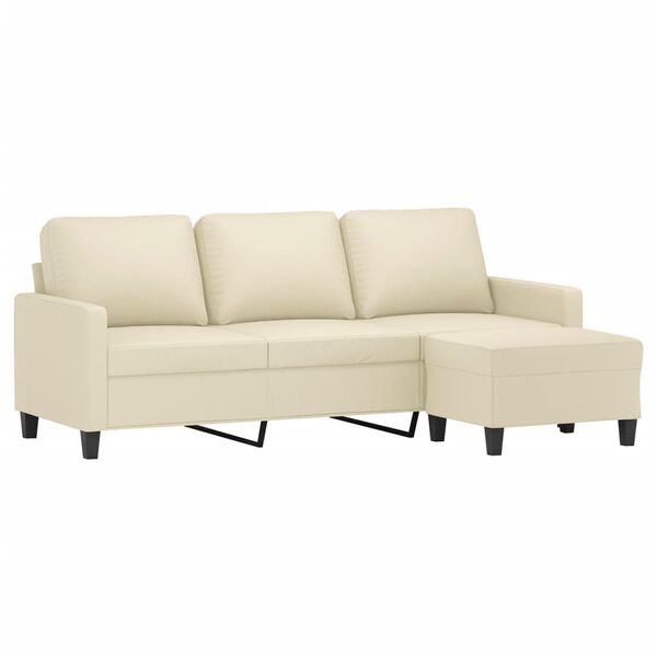vidaXL 3-seater Sofa With Footstool Cream Faux leather Medium Durable