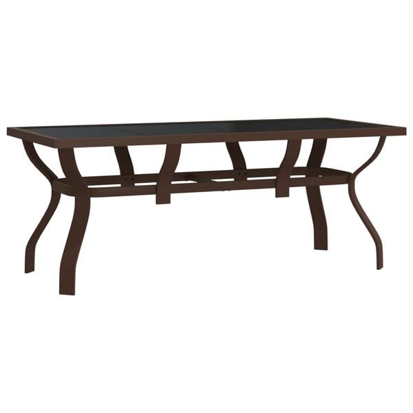 vidaXL Garden Table Brown and Black Powder-Coated Steel, Tempered Glass