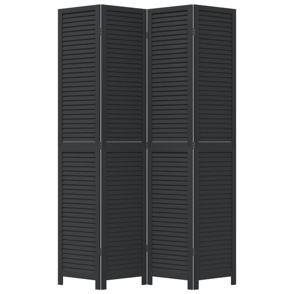 vidaXL Room Divider 4 Panels Black Solid Wood Paulownia
