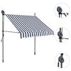 vidaXL Retractable Awning Blue and White Polyester with PU Coating, Steel