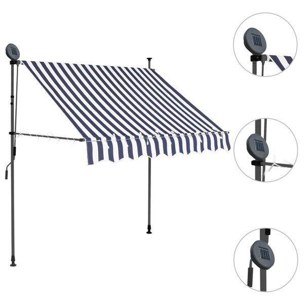 vidaXL Retractable Awning Blue and White Polyester with PU Coating, Steel