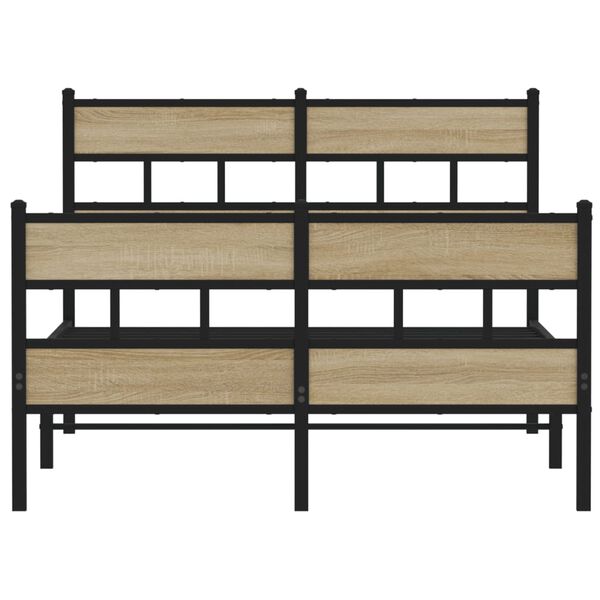 vidaXL Bed Frame Black, Sonoma Oak Iron, Engineered Wood Full Bed Frame
