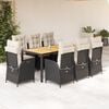 vidaXL Garden Dining Set Black PE Rattan 9 Piece Set Adjustable Armrests