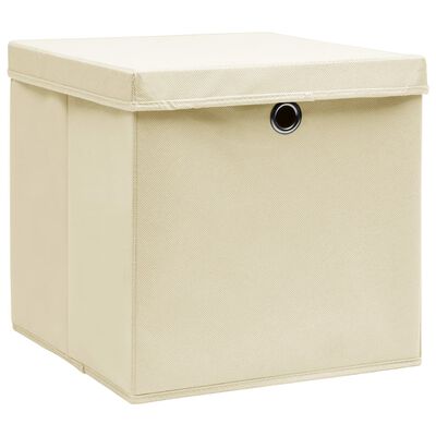 vidaXL Storage Boxes with Lid 4 pcs Cream 12.6"x12.6"x12.6" Fabric