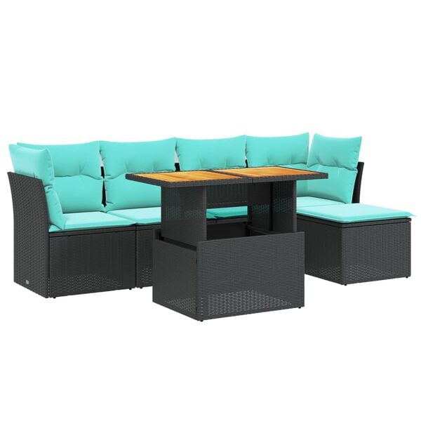 vidaXL 6 Piece Patio Sofa Set with Cushions Black Poly Rattan