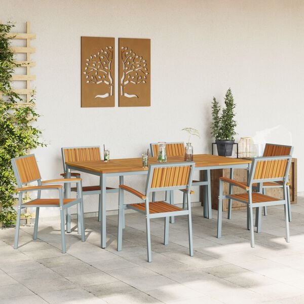 vidaXL Garden Dining Set 7 pcs Grey Solid Acacia Wood