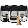 vidaXL Dog Playpen Black and Cream Polyester Foldable Dog Playpen