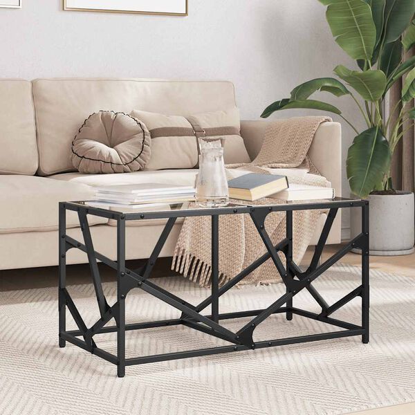 vidaXL Coffee Table Transparent Engineered wood, steel, and glass Small