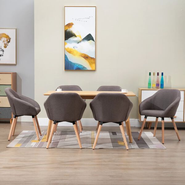 vidaXL Dining Chair Set of 6 Taupe Polyester and solid wood Standard