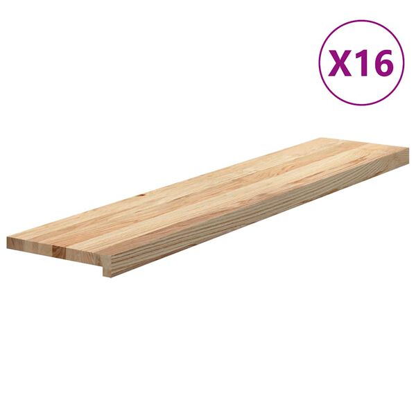 vidaXL Stair Tread Set of 16 Natural Oak Solid Oak Wood 47.2 x 9.8 in