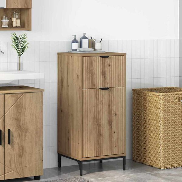vidaXL Bathroom Cabinet with Door Artisan Oak 15.55 x 14.17 x 34.65 in