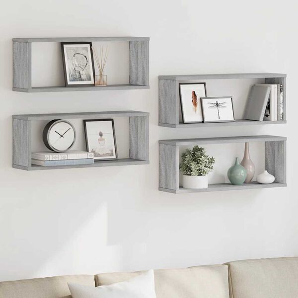 vidaXL Wall Cube Shelf Set of 4 Grey Sonoma Engineered Wood