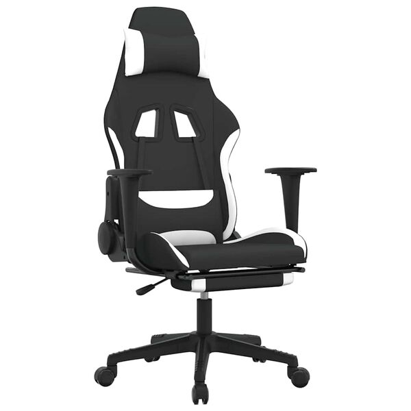 vidaXL Gaming Chair Black and White Polyester Standard Swivel