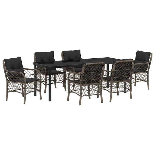 vidaXL Garden Dining Set with Cushion 7 pcs Grey Poly Rattan