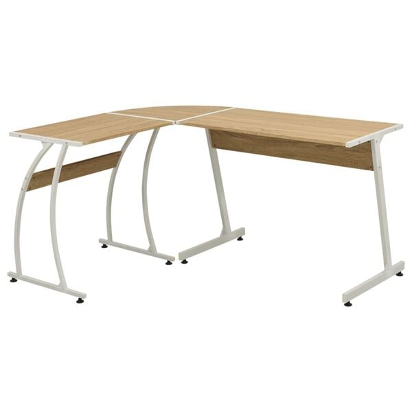 vidaXL Corner Desk Oak Engineered wood with PVC cover and metal Large