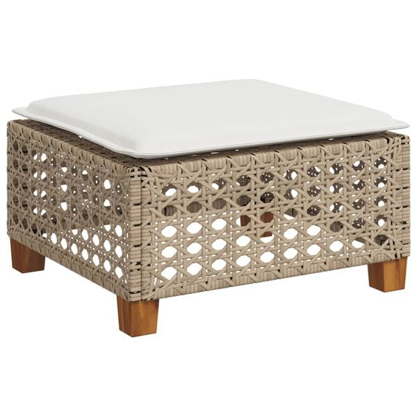 vidaXL Garden Stool Beige PE rattan, powder-coated steel, solid acacia wood