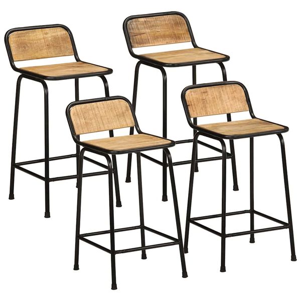 vidaXL Bar Stool Set of 4 Brown and Black Solid Rough Mango Wood and Iron