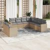 vidaXL Outdoor Sofa Set Beige PE Rattan Large Adjustable Feet