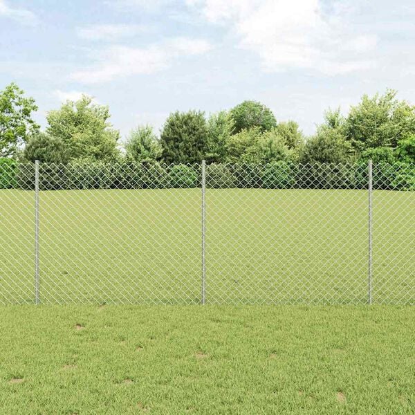 vidaXL Fence with Post Silver 3.28 x 32.81 ft Steel