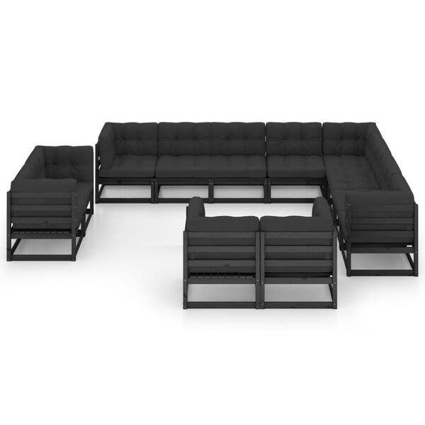 vidaXL Garden Lounge Set Black Solid Pine Wood Large Modular