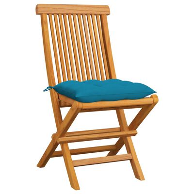vidaXL Patio Chairs with Light Blue Cushions 6 pcs Solid Teak Wood