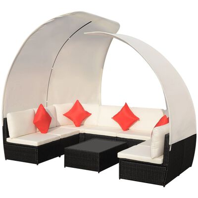 vidaXL 9 Piece Patio Lounge Set with Canopies Poly Rattan Black