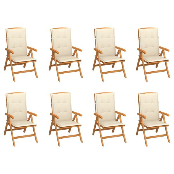vidaXL Garden Chair Set of 8 Cream and teak Solid teak wood, Polyester