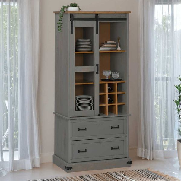 vidaXL Wine Cabinet HALDEN with Wine Racks and Sliding Door Grey Pine
