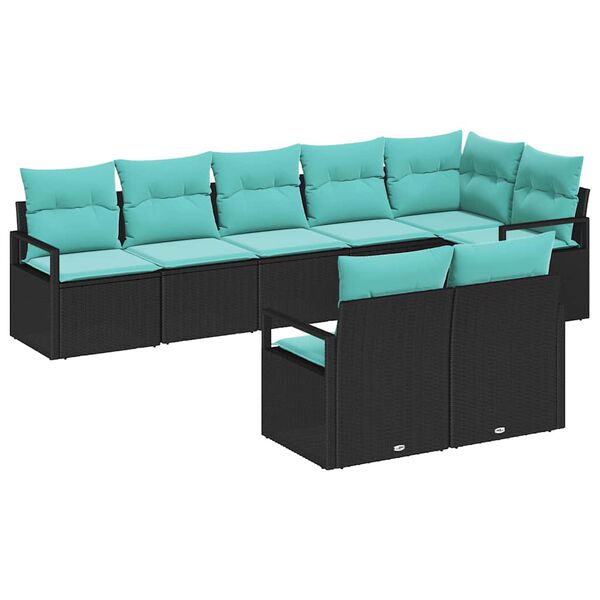 vidaXL Sofa Set 8 pcs Black Poly Rattan