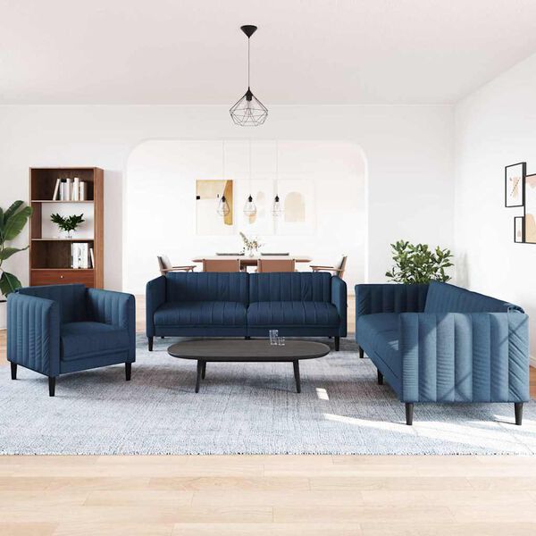 vidaXL 3 Piece Sofa Set Blue Fabric