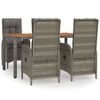 vidaXL Garden Dining Set Grey PE rattan 5 Piece Set Adjustable Armrests