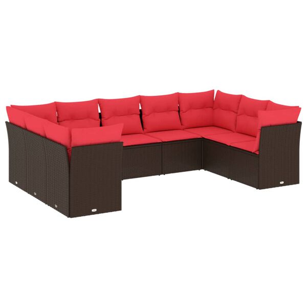 vidaXL 9 Piece Patio Sofa Set with Cushions Brown Poly Rattan