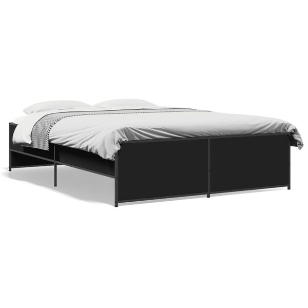 vidaXL Bed Frame Black Engineered wood and metal Double Durable