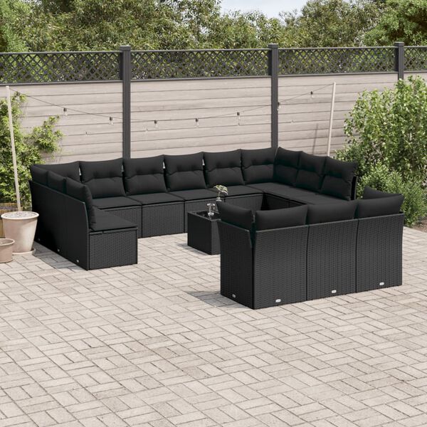 vidaXL Garden Sofa Set Black PE rattan, powder-coated steel Large