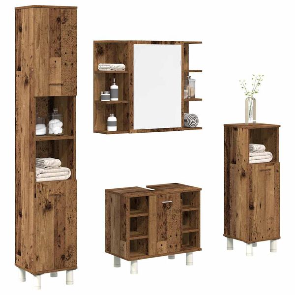 vidaXL Bathroom Furniture Set Old Wood Engineered wood, glass Large