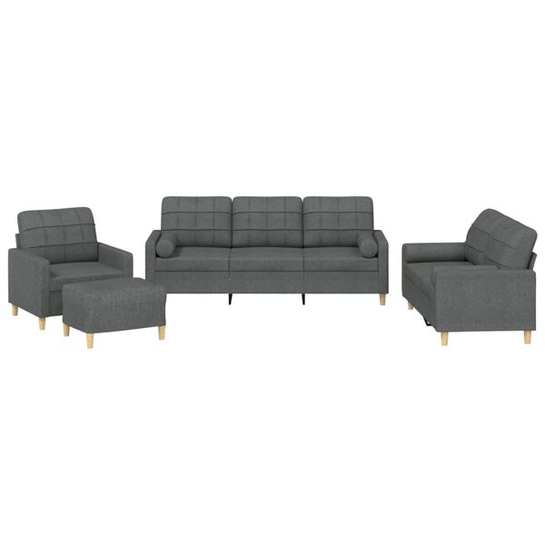 vidaXL Sofa Set Dark Grey Fabric, Metal, Textilene, Plywood Large