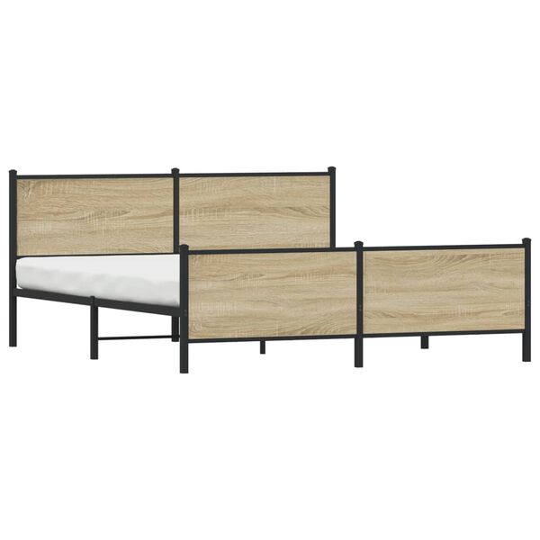 vidaXL Bed Frame Sonoma Oak Steel, Engineered Wood Double Bed Frame