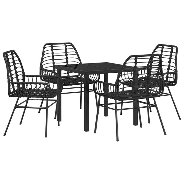 vidaXL Garden Dining Set 5 pcs Black poly rattan