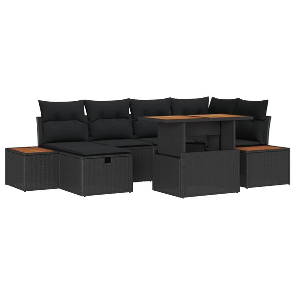 vidaXL Garden Sofa Set with Cushion 7 pcs Black Poly Rattan