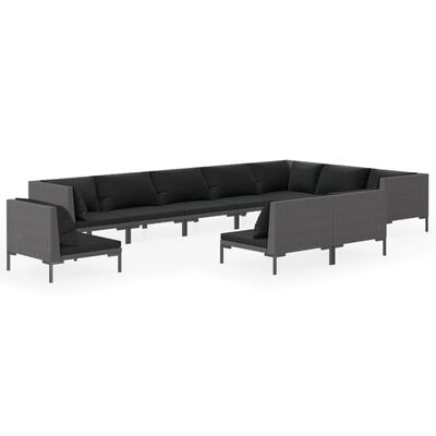 vidaXL 10 Piece Patio Lounge Set with Cushions Poly Rattan Dark Gray
